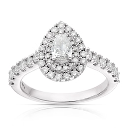 18ct White Gold 1ct Total Diamond Pear Cut Halo Ring