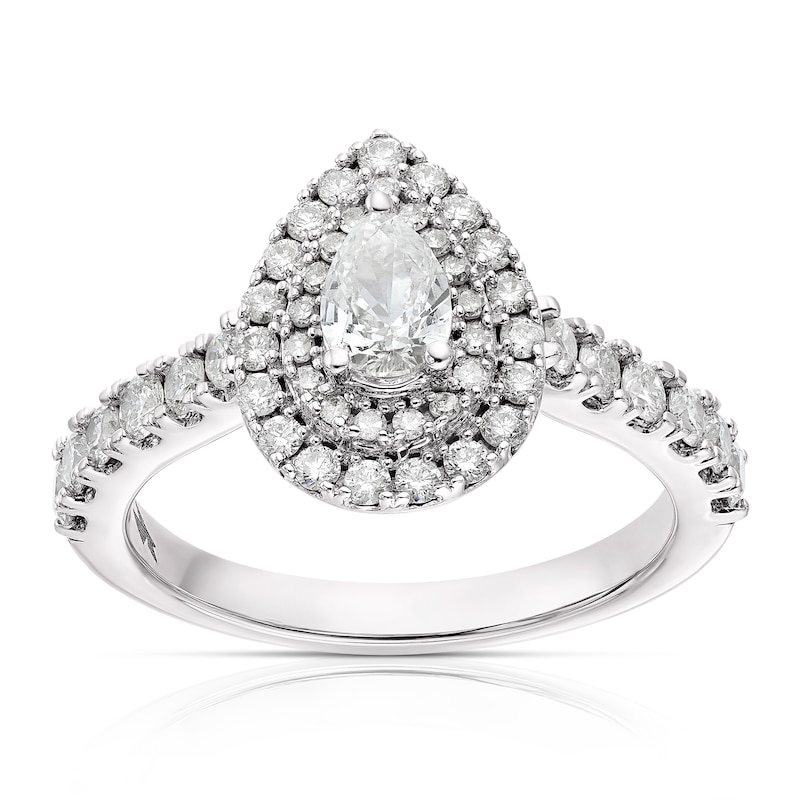 18ct White Gold 1ct Total Diamond Pear Cut Halo Ring