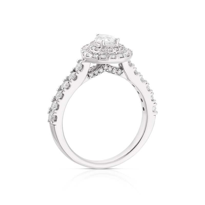 18ct White Gold 1ct Total Diamond Pear Cut Halo Ring