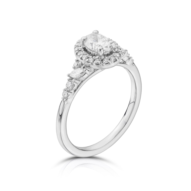 Main Image 1 of Engagement Ring 18ct White Gold 0.75ct Total Diamond Scatter Halo Ring
