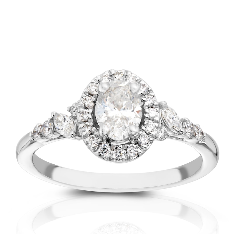 Main Image 3 of Engagement Ring 18ct White Gold 0.75ct Total Diamond Scatter Halo Ring