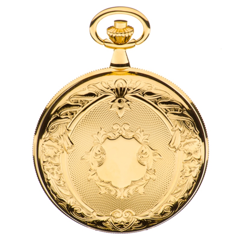 Jean Pierre Gold-Plated Double Hunter Skeleton Pocket Watch