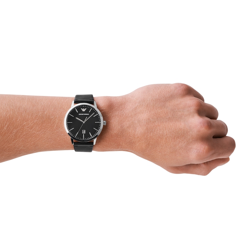 Emporio Armani Men's Black Leather Strap Watch