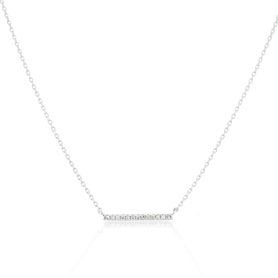 9ct White Gold Diamond Pave Bar Necklace