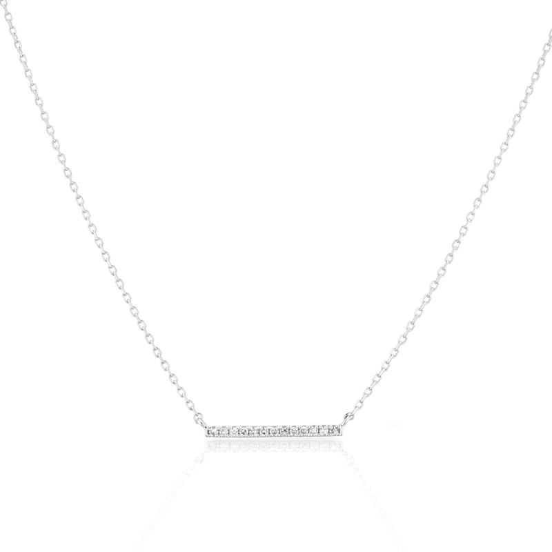 Main Image 1 of 9ct White Gold Diamond Pavé Bar Necklace