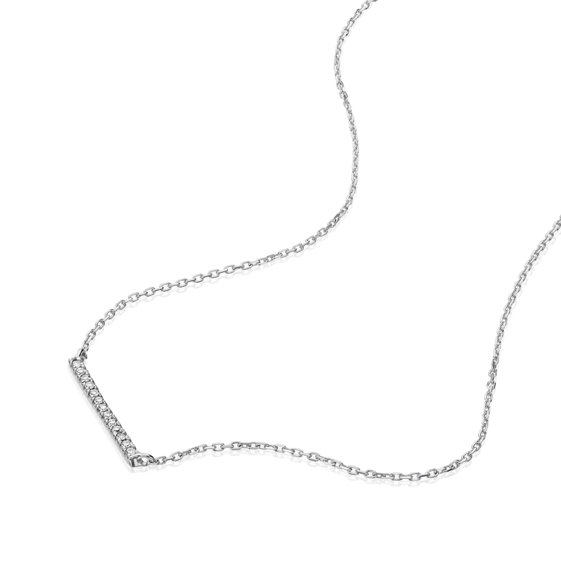 Main Image 3 of 9ct White Gold Diamond Pavé Bar Necklace