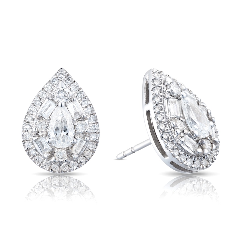 Platinum 1ct Diamond Pear Cluster Stud Earrings