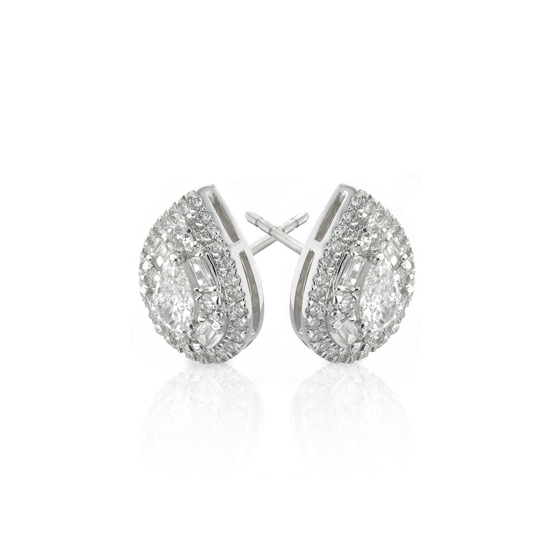 Platinum 1ct Diamond Pear Cluster Stud Earrings