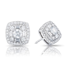 Platinum 1ct Diamond Cluster Cushion Stud Earrings