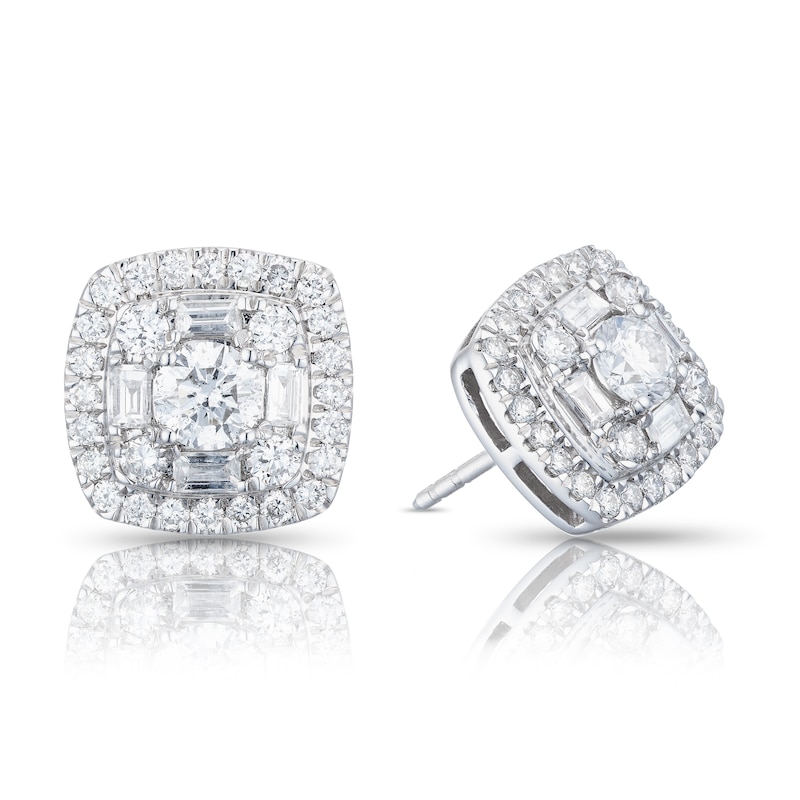 Main Image 1 of Platinum 1ct Diamond Cluster Cushion Stud Earrings