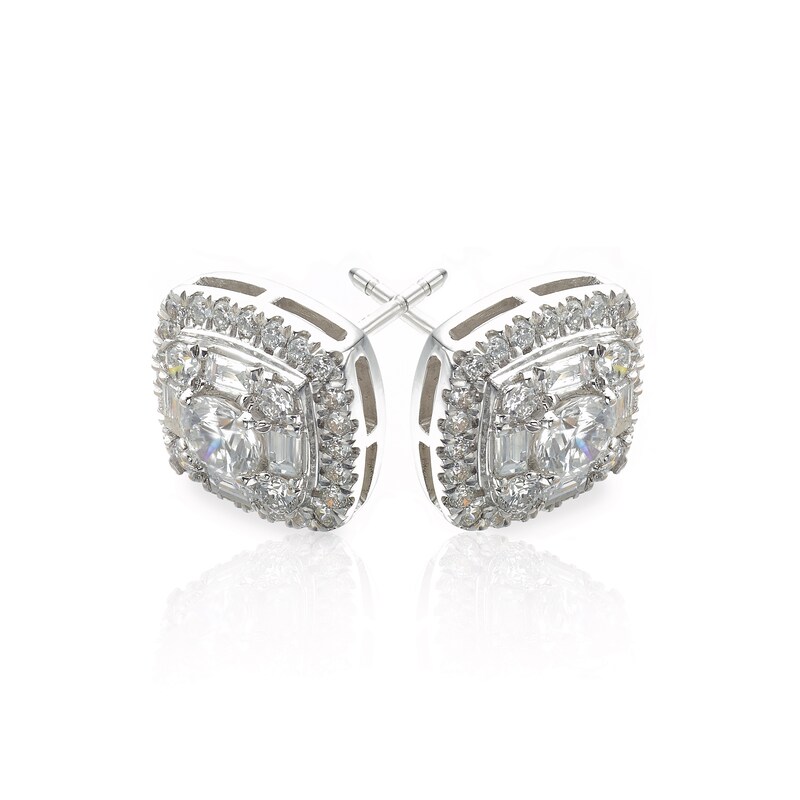 Platinum 1ct Diamond Cluster Cushion Stud Earrings