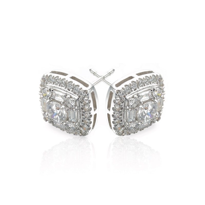 Main Image 3 of Platinum 1ct Diamond Cluster Cushion Stud Earrings