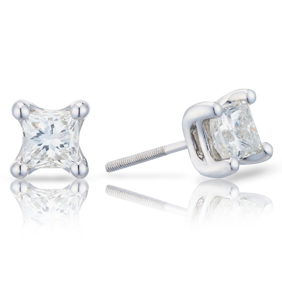 18ct White Gold 1ct Diamond Princess Solitaire Earrings
