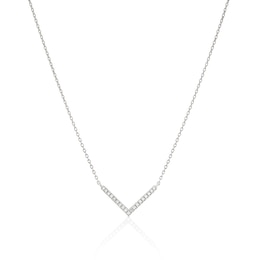 9ct White Gold Diamond Pavé V Shape Necklace