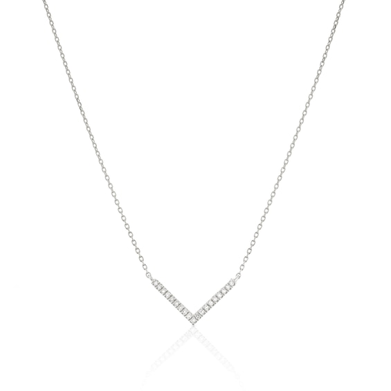 9ct White Gold Diamond Pave V Shape Necklace