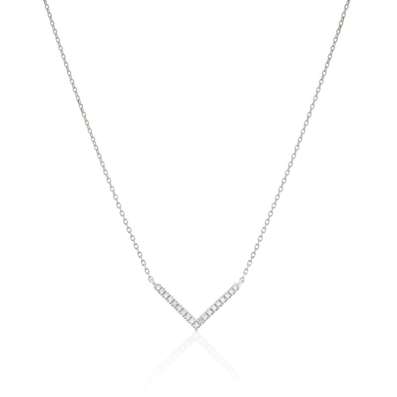 Main Image 1 of 9ct White Gold Diamond Pavé V Shape Necklace