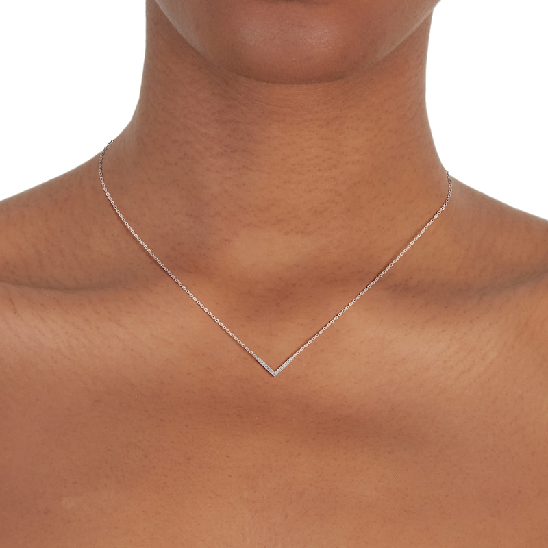 Main Image 2 of 9ct White Gold Diamond Pavé V Shape Necklace