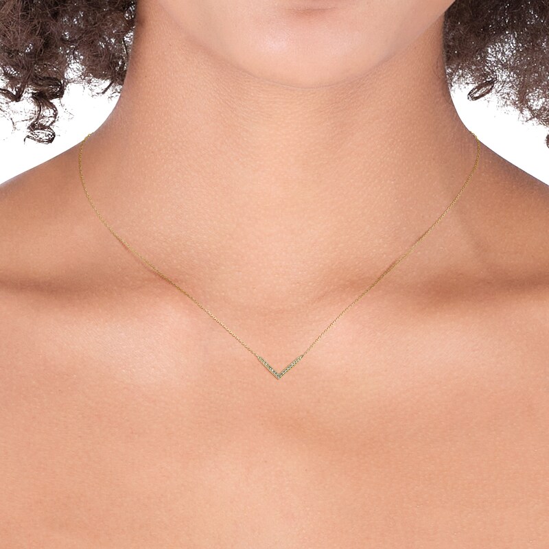 9ct Yellow Gold Diamond Pavé V Shape Necklace