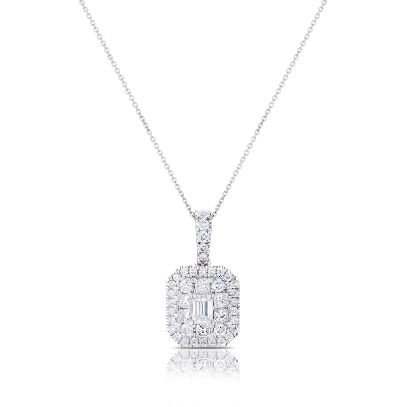 Platinum 1ct Diamond Emerald Shape Cluster Pendant