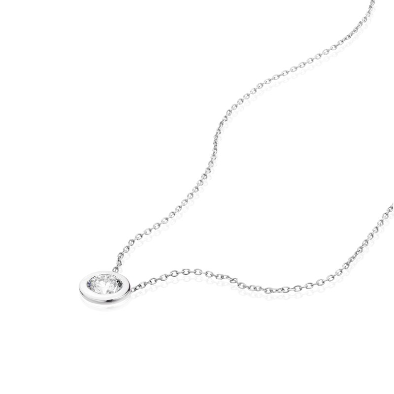 Main Image 3 of 9ct White Gold 0.50ct Diamond Rubover Necklace