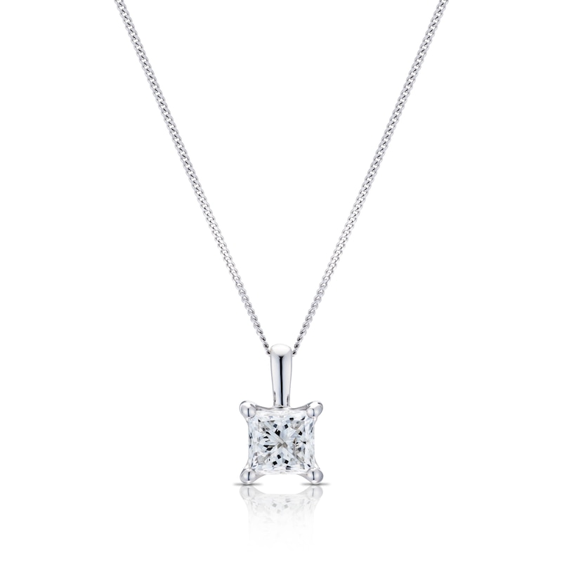 Main Image 1 of 18ct White Gold 1ct Diamond Princess Solitaire Pendant