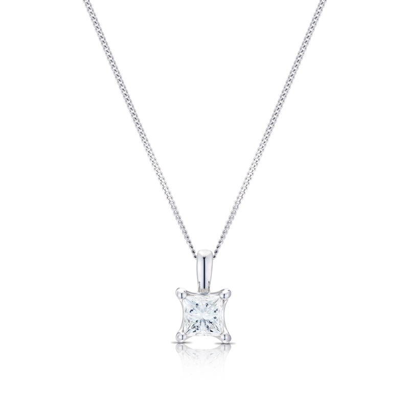 Main Image 1 of 18ct White Gold 0.75ct Diamond Princess Solitaire Pendant