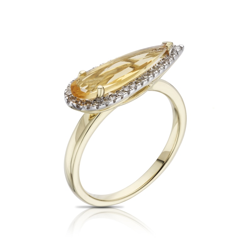 Main Image 1 of 9ct Yellow Gold Citrine 0.15ct Diamond Ring