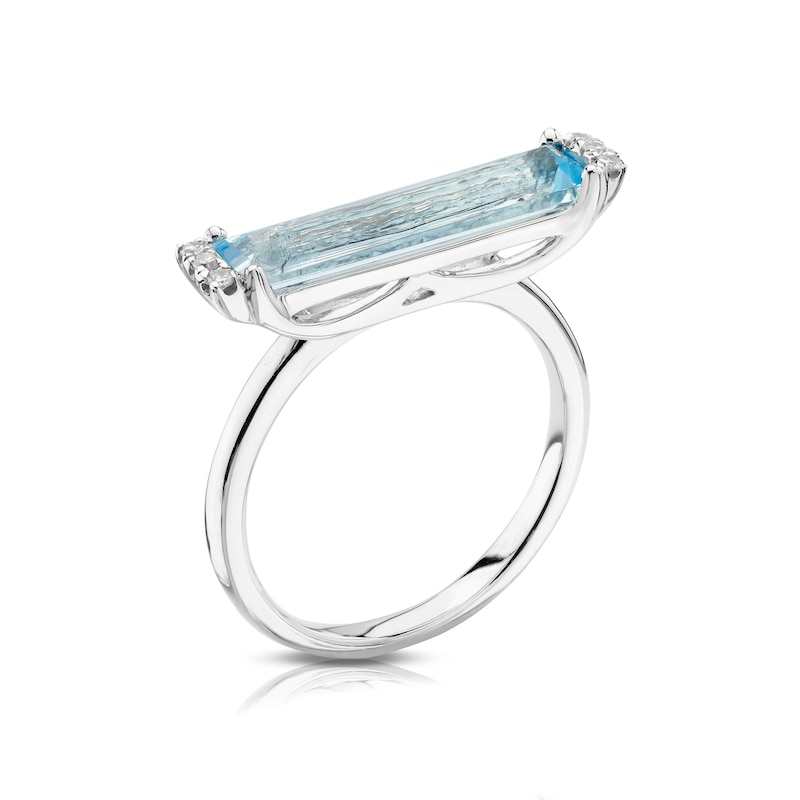 9ct White Gold Diamond Blue Topaz Baguette Ring