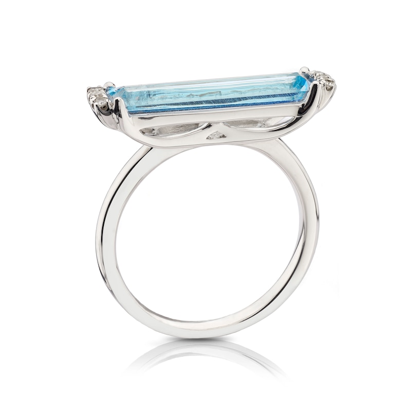 9ct White Gold Diamond Blue Topaz Baguette Ring