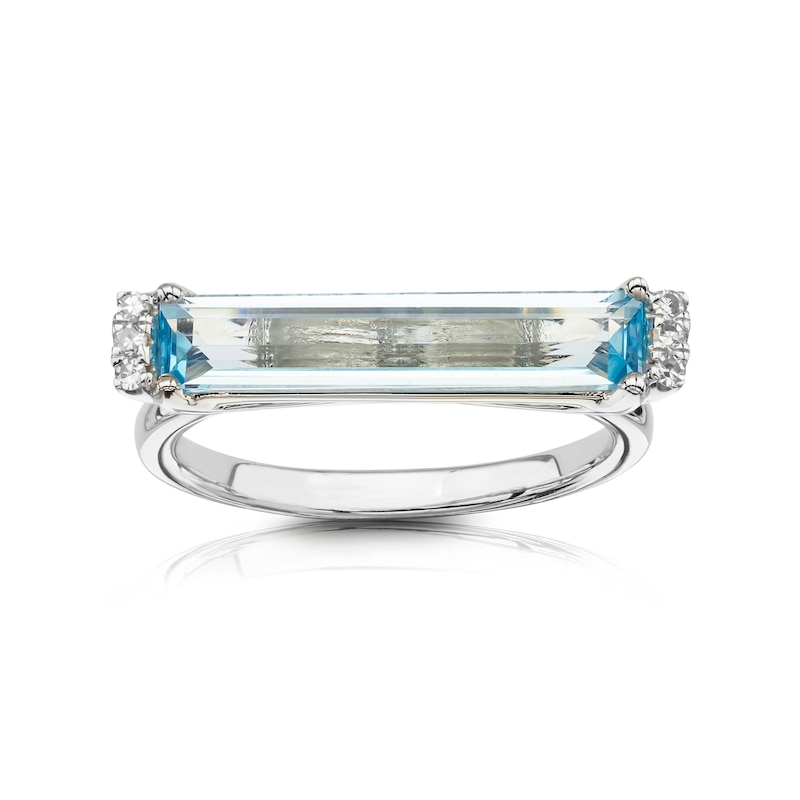 9ct White Gold Diamond Blue Topaz Baguette Ring