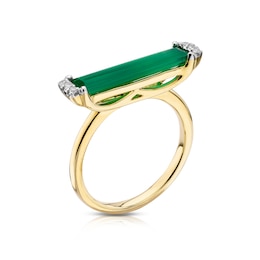 9ct Yellow Gold Diamond Green Onyx Baguette Ring