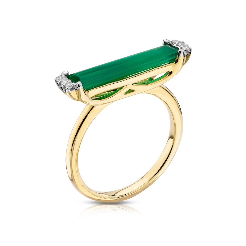 Main Image 1 of 9ct Yellow Gold Diamond Green Onyx Baguette Ring