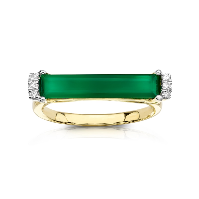 Main Image 3 of 9ct Yellow Gold Diamond Green Onyx Baguette Ring