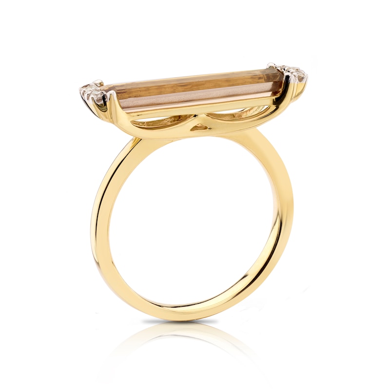 Main Image 2 of 9ct Yellow Gold Diamond Smokey Quartz Baguette Ring