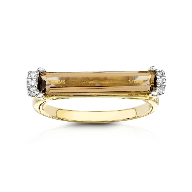 Main Image 3 of 9ct Yellow Gold Diamond Smokey Quartz Baguette Ring