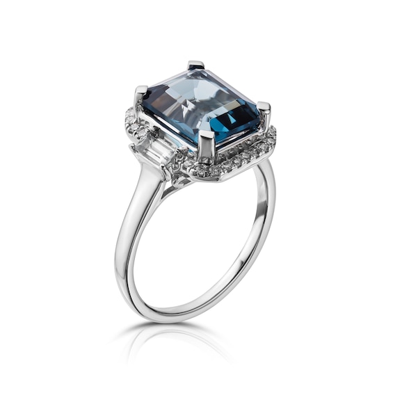 9ct White Gold 0.20ct Diamond London Blue Topaz Pave Ring