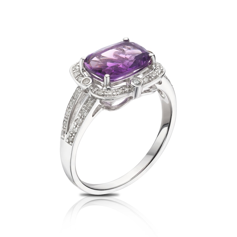 9ct White Gold 0.15ct White Gold Amethyst Cushion Ring