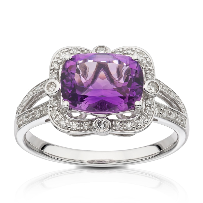 9ct White Gold 0.15ct White Gold Amethyst Cushion Ring