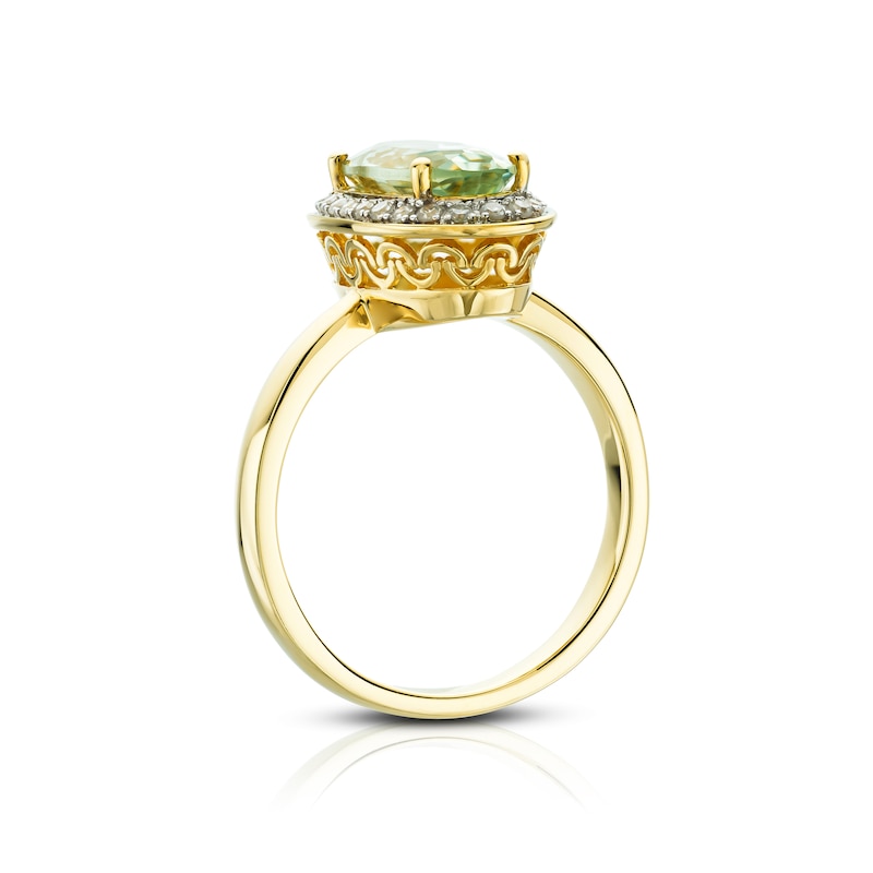 Main Image 2 of 9ct Yellow Gold 0.15ct Diamond Green Amethyst Oval Ring