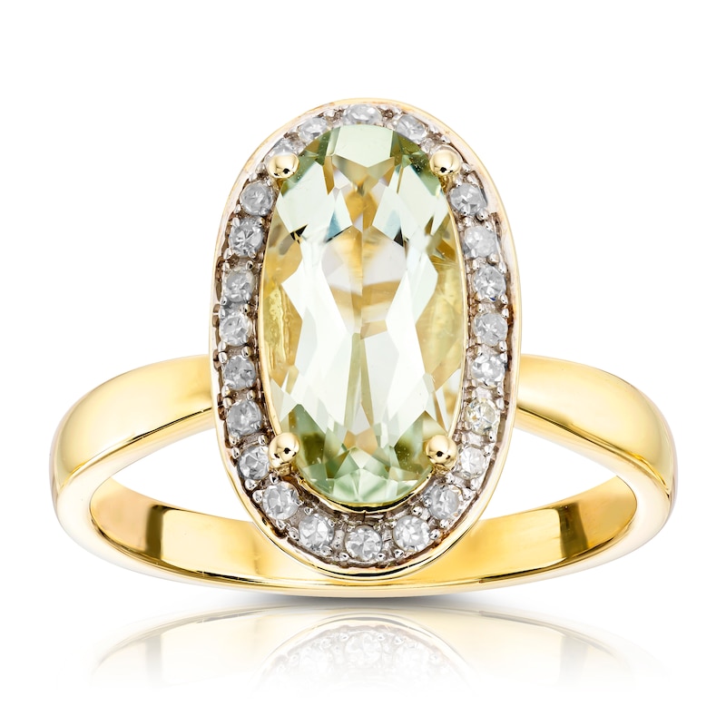 Main Image 3 of 9ct Yellow Gold 0.15ct Diamond Green Amethyst Oval Ring