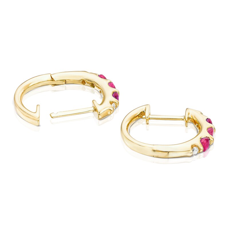 9ct Yellow Gold Diamond & Ruby Hoop Earrings