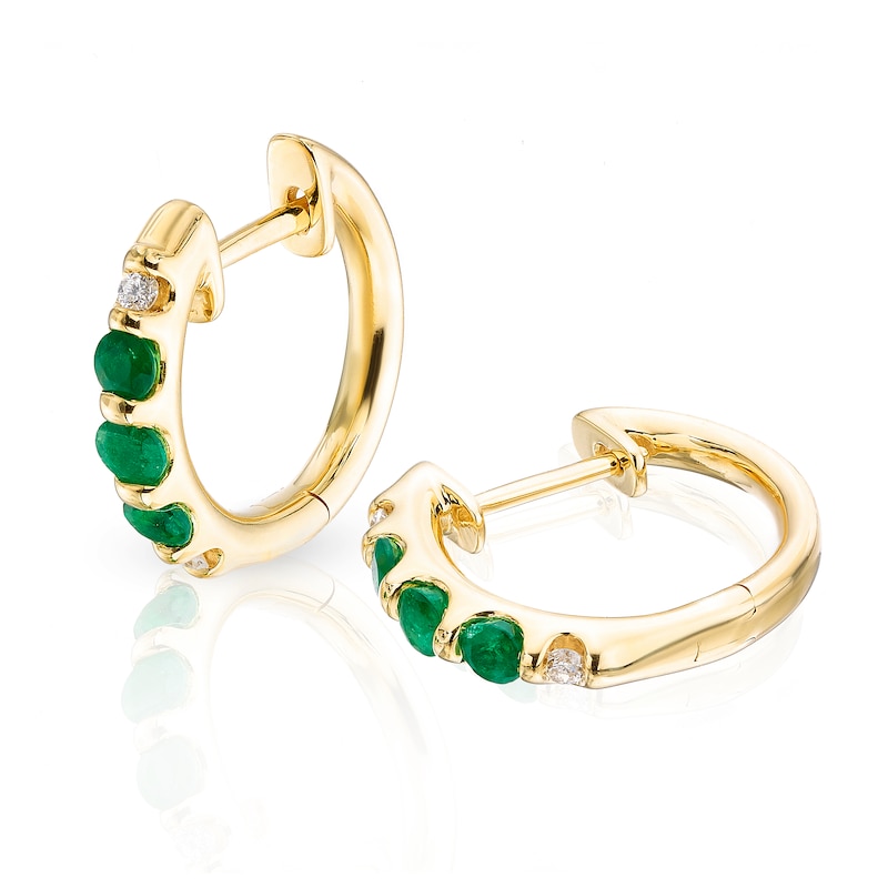 9ct Yellow Gold Diamond & Emerald Hoop Earrings