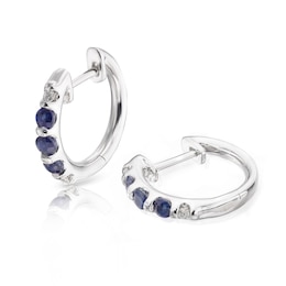 9ct White Gold Diamond & Sapphire Hoop Earrings