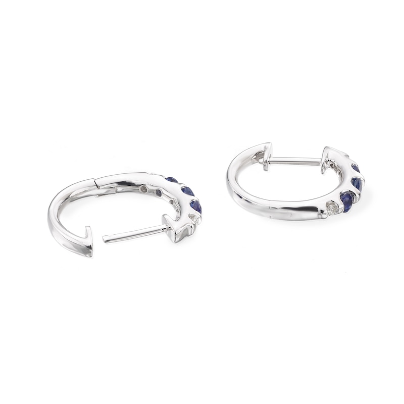 Main Image 2 of 9ct White Gold Diamond & Sapphire Hoop Earrings