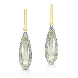 9ct Yellow Gold Green Amethyst 0.15ct Diamond Drop Earrings