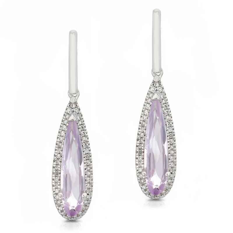 Main Image 1 of 9ct White Gold Pink Amethyst 0.15ct Diamond Drop Earrings