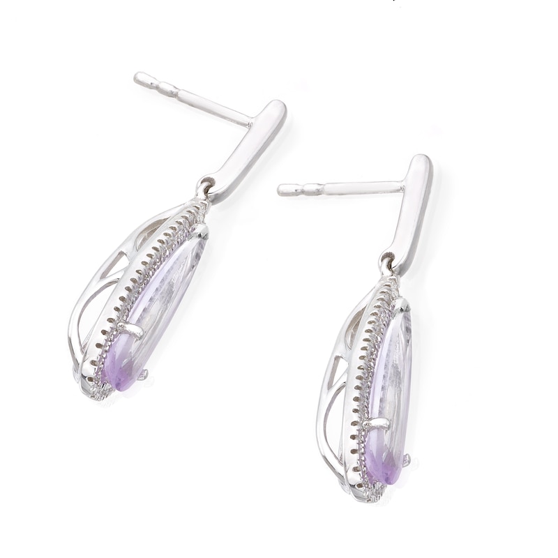 Main Image 2 of 9ct White Gold Pink Amethyst 0.15ct Diamond Drop Earrings
