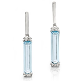 9ct White Gold Diamond Blue Topaz Baguette Earrings