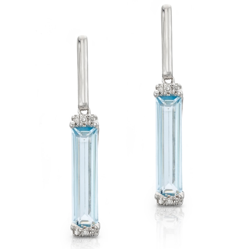 Main Image 1 of 9ct White Gold Diamond Blue Topaz Baguette Earrings