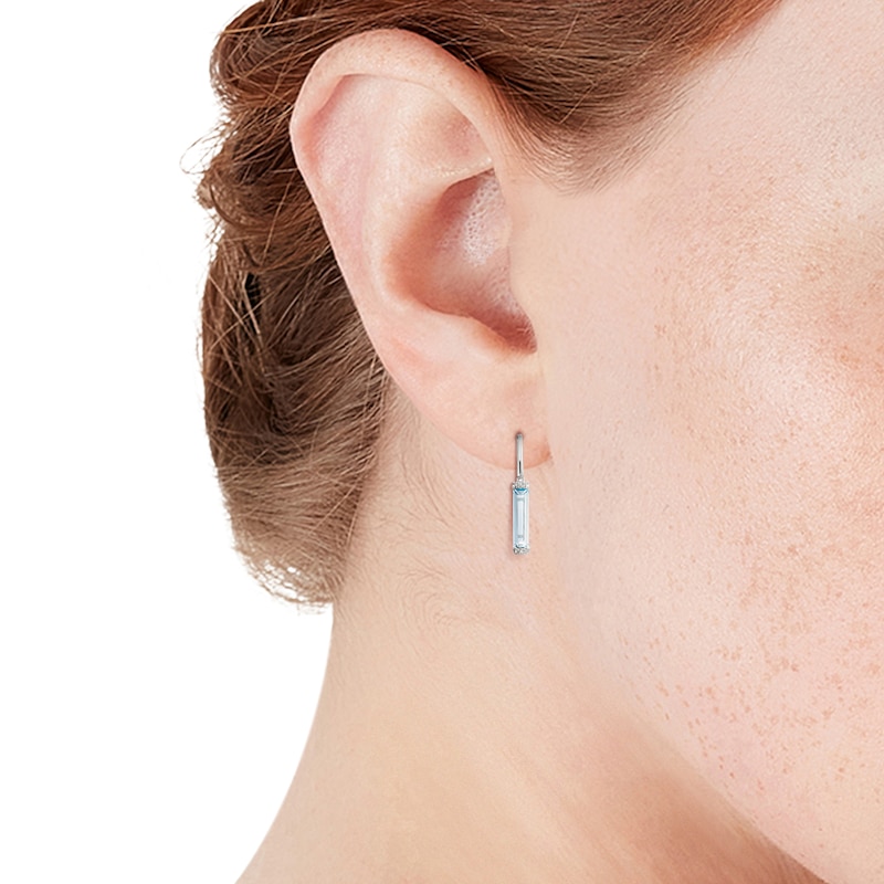 Main Image 2 of 9ct White Gold Diamond Blue Topaz Baguette Earrings